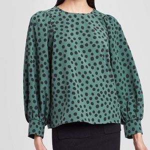 Whowhatwear leopard print green blouse